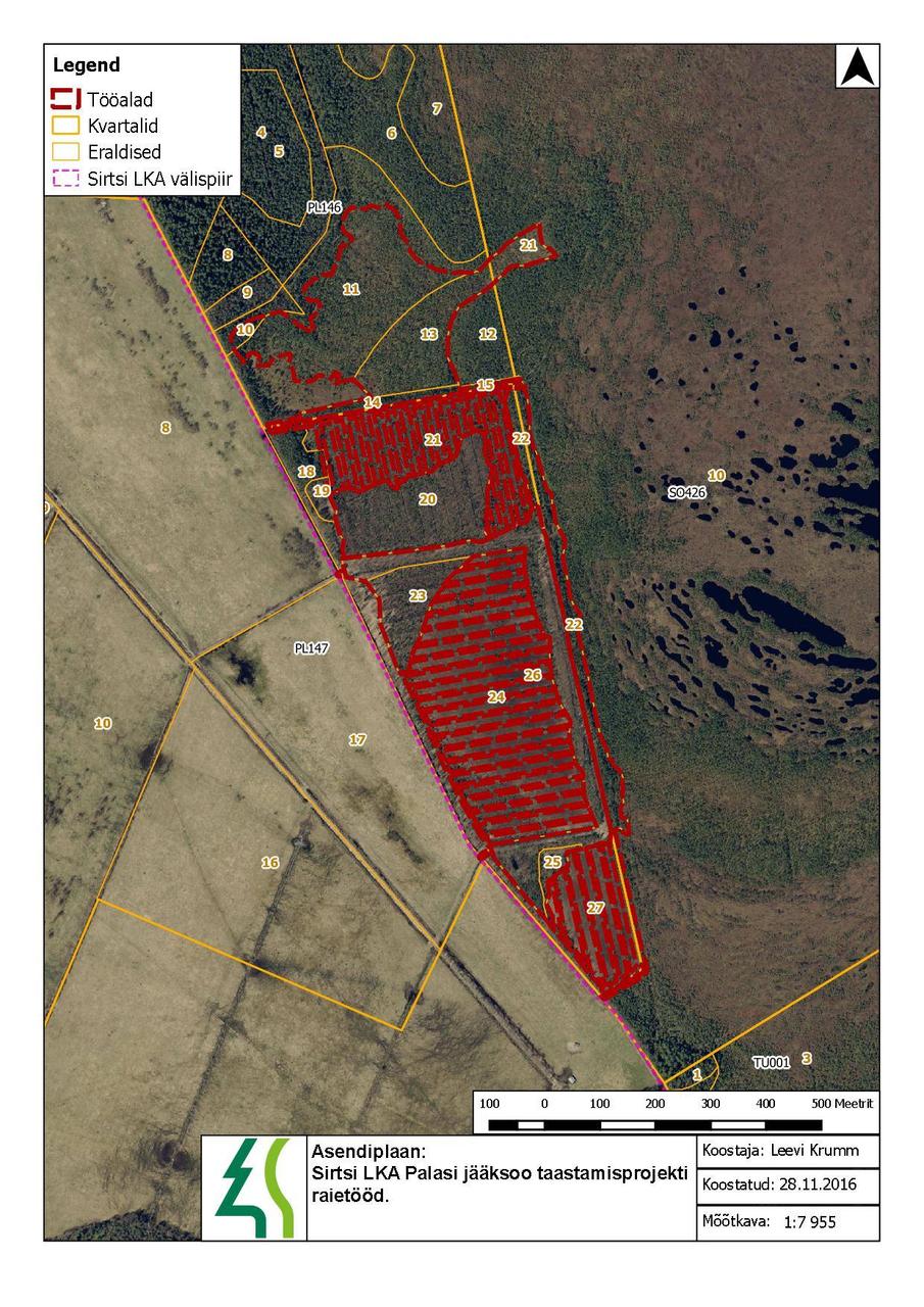 Asendiplaan: Sirsti LKA Palasi jääksoo taastamisprojekti raietööd